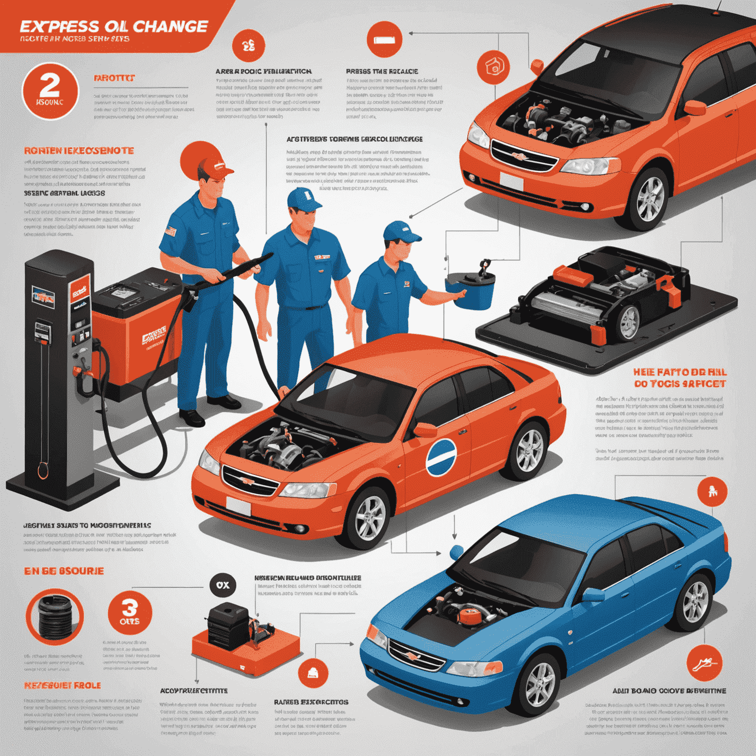 Infographic showing the step-by-step process of the express oil change service